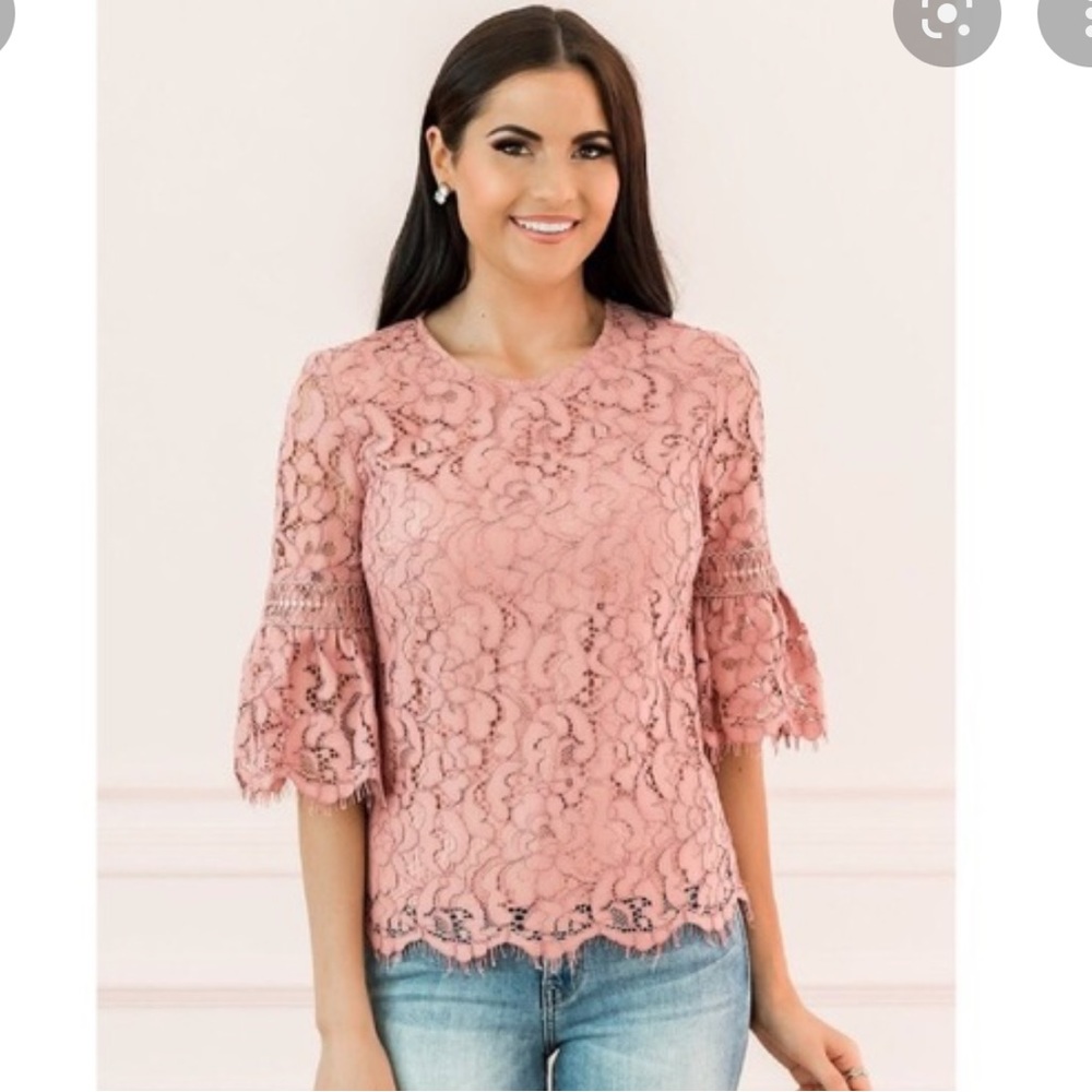 Rachel Parcell Blush Middleton Blouse Lace Top